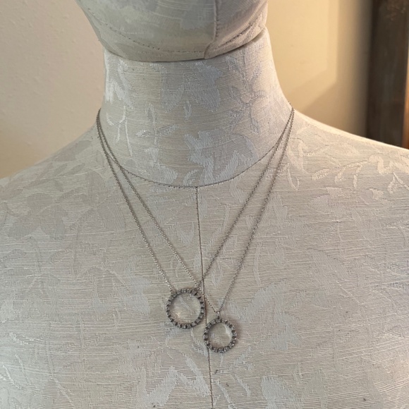 Vintage Layered Sterling Silver Necklace , CZ Double Eternity & Circle of Life - Picture 2 of 12